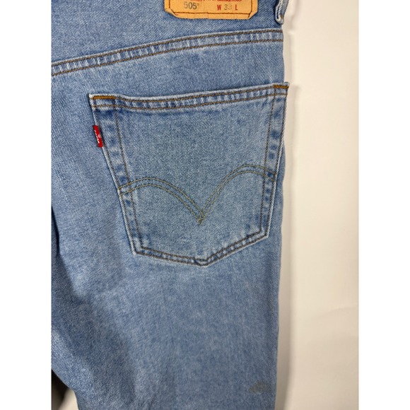 Levis 505 Regular Fit Denim Shorts Mens 33 Light Wash Blue Cotton Zip Fly FLAWS - Picture 6 of 12